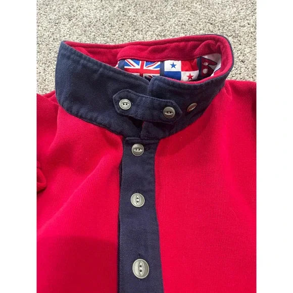 ORVIS Red Rugby Sweatshirt Men's Size XL International Flag Collar Patch Elbows - Picture 7 of 8